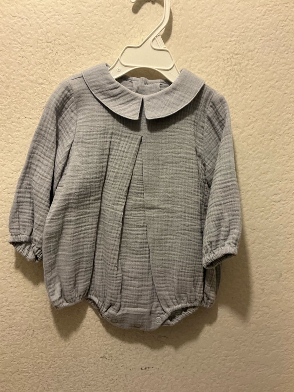 Sophie & Lucas Baby Bubble Romper in Light Gray with Peter Pan Collar